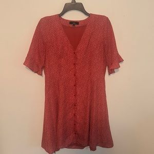 Lulus Beautiful Red Floral Button-up dress with waist tie